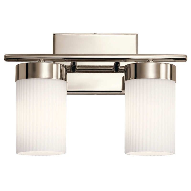 Kichler Ciona 14in 2-Light Bath Vanity Light | Art Deco Polished Nickel and Clear Glass | Bathroom & Powder Room | Model 55111PN