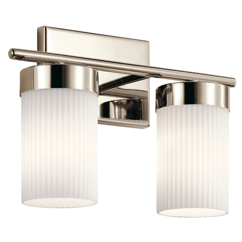 Kichler Ciona 14in 2-Light Bath Vanity Light | Art Deco Polished Nickel and Clear Glass | Bathroom & Powder Room | Model 55111PN