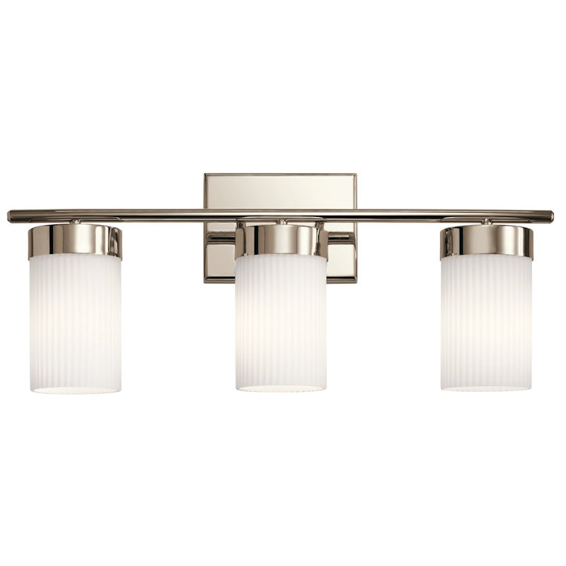 Kichler Ciona 24in 3-Light Bath Vanity | Art Deco Polished Nickel | Bathroom Vanity Light | 24 x 10 x 5.75 in | Model 55112PN