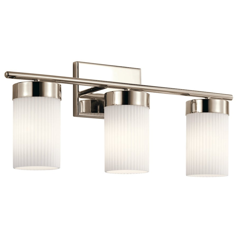 Kichler Ciona 24in 3-Light Bath Vanity | Art Deco Polished Nickel | Bathroom Vanity Light | 24 x 10 x 5.75 in | Model 55112PN
