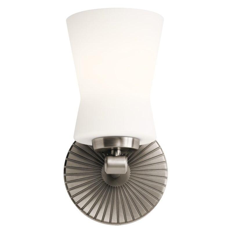 Kichler Brianne 1-Light Wall Sconce | Art Deco Classic Pewter Steel and Glass | Bathroom & Hallway Accent | 5 x 9.5 x 5.75 in | Model 55115CLP