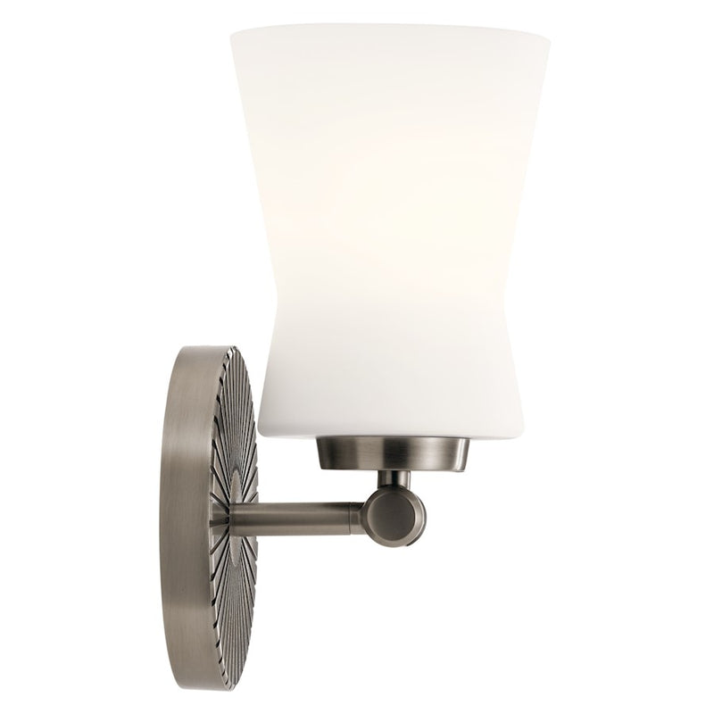 Kichler Brianne 1-Light Wall Sconce | Art Deco Classic Pewter Steel and Glass | Bathroom & Hallway Accent | 5 x 9.5 x 5.75 in | Model 55115CLP
