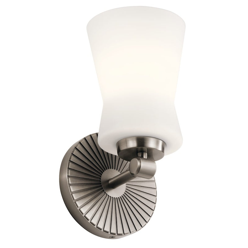 Kichler Brianne 1-Light Wall Sconce | Art Deco Classic Pewter Steel and Glass | Bathroom & Hallway Accent | 5 x 9.5 x 5.75 in | Model 55115CLP