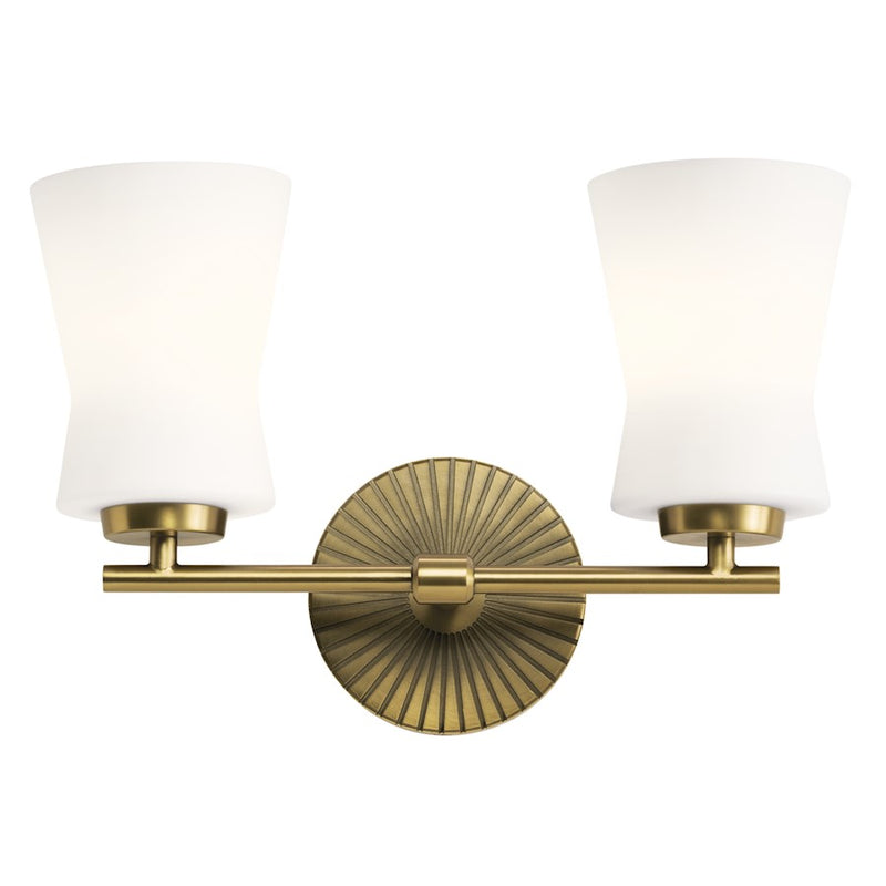 Kichler Brianne 14.5in 2-Light Vanity Light | Art Deco Classic Pewter Steel with Satin Etched Opal Glass | Bathroom & Powder Room | Model 55116CLP