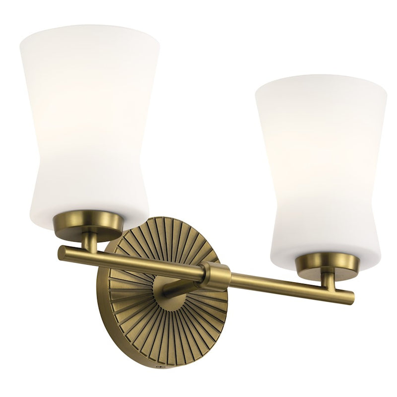 Kichler Brianne 14.5in 2-Light Vanity Light | Art Deco Classic Pewter Steel with Satin Etched Opal Glass | Bathroom & Powder Room | Model 55116CLP