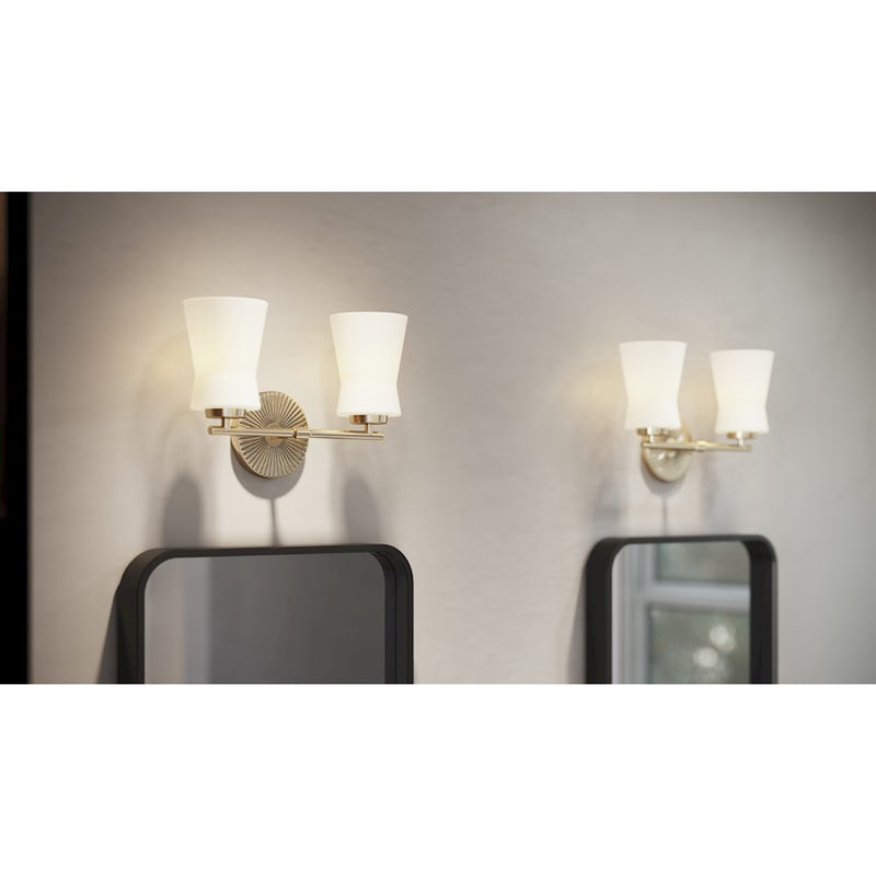 Kichler Brianne 14.5in 2-Light Vanity Light | Art Deco Classic Pewter Steel with Satin Etched Opal Glass | Bathroom & Powder Room | Model 55116CLP