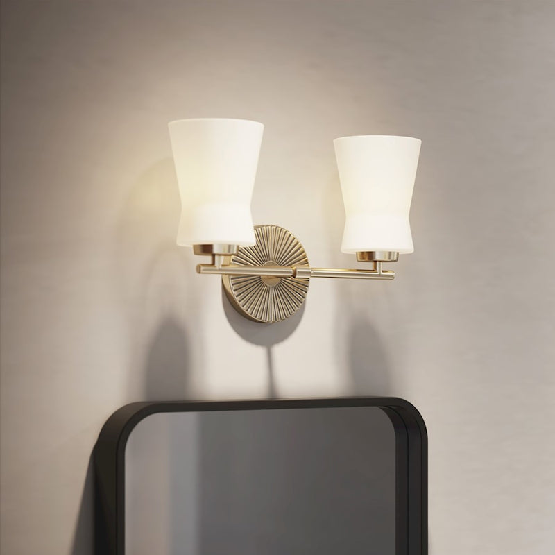 Kichler Brianne 14.5in 2-Light Vanity Light | Art Deco Classic Pewter Steel with Satin Etched Opal Glass | Bathroom & Powder Room | Model 55116CLP