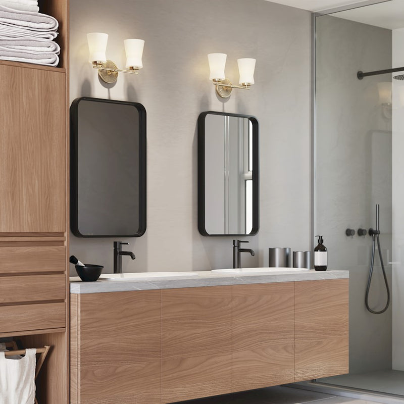 Kichler Brianne 14.5in 2-Light Vanity Light | Art Deco Classic Pewter Steel with Satin Etched Opal Glass | Bathroom & Powder Room | Model 55116CLP