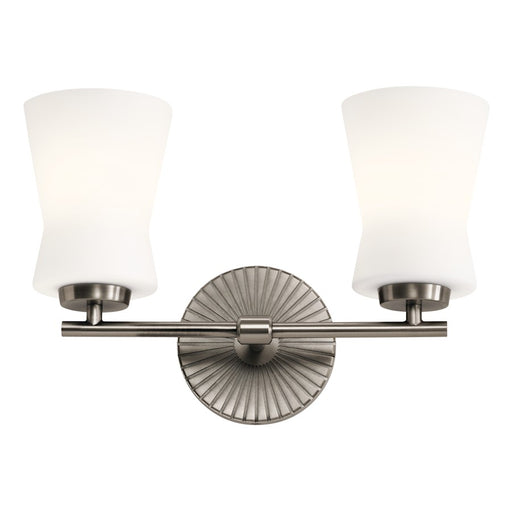 Kichler Brianne 14.5in 2-Light Vanity Light | Art Deco Classic Pewter Steel with Satin Etched Opal Glass | Bathroom & Powder Room Light | Model 55116CLP