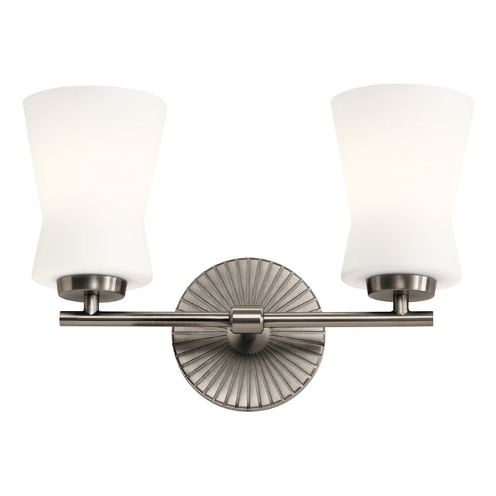 Kichler Brianne 14.5in 2-Light Vanity Light | Art Deco Classic Pewter Steel with Satin Etched Opal Glass | Bathroom & Powder Room Light | Model 55116CLP