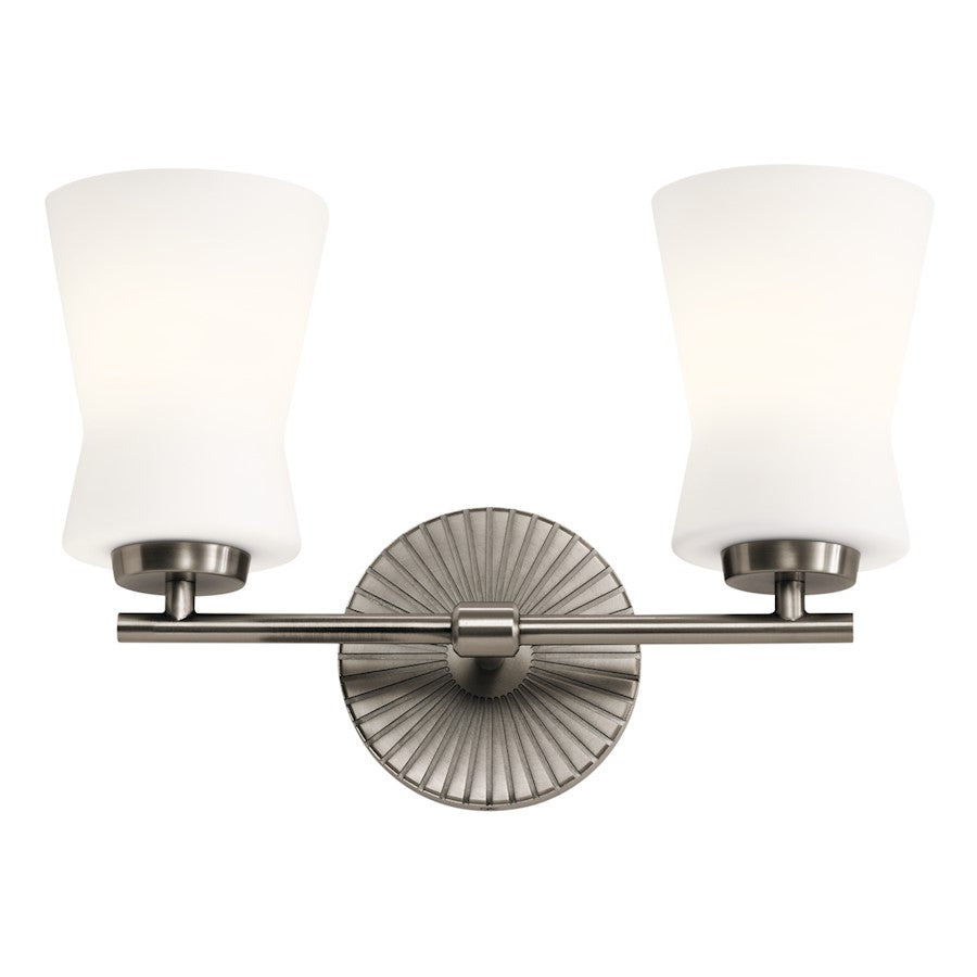 Kichler Brianne 14.5in 2-Light Vanity Light | Art Deco Classic Pewter Steel with Satin Etched Opal Glass | Bathroom & Powder Room Light | Model 55116CLP