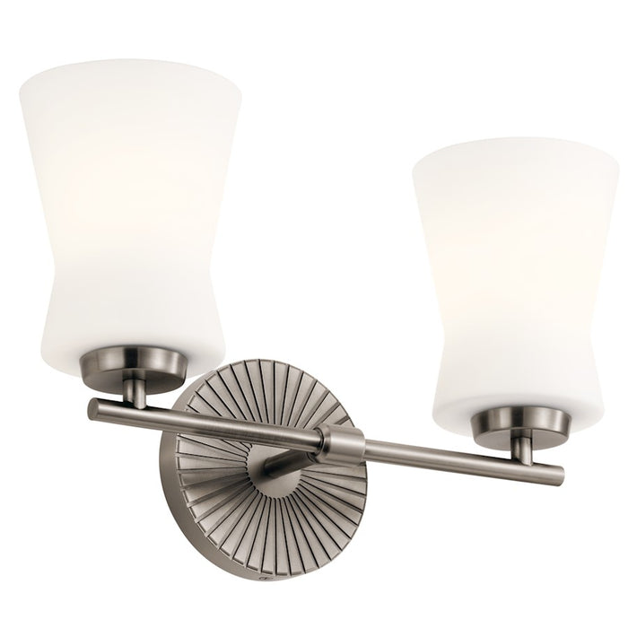 Kichler Brianne 14.5in 2-Light Vanity Light | Art Deco Classic Pewter Steel with Satin Etched Opal Glass | Bathroom & Powder Room Light | Model 55116CLP