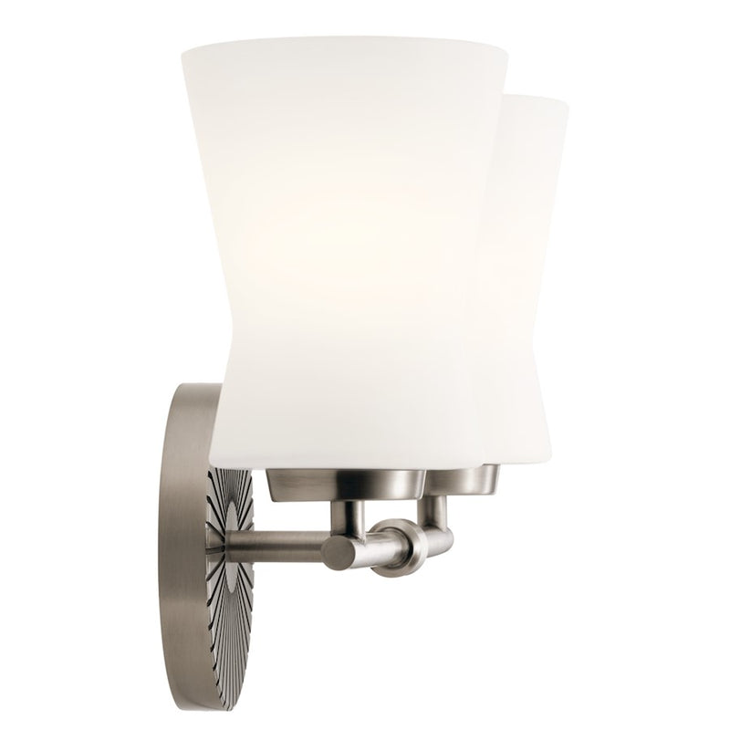 Kichler Brianne 14.5in 2-Light Vanity Light | Art Deco Classic Pewter Steel with Satin Etched Opal Glass | Bathroom & Powder Room Light | Model 55116CLP