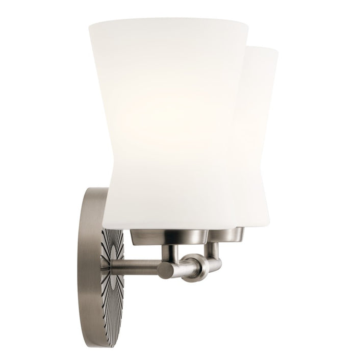 Kichler Brianne 14.5in 2-Light Vanity Light | Art Deco Classic Pewter Steel with Satin Etched Opal Glass | Bathroom & Powder Room Light | Model 55116CLP