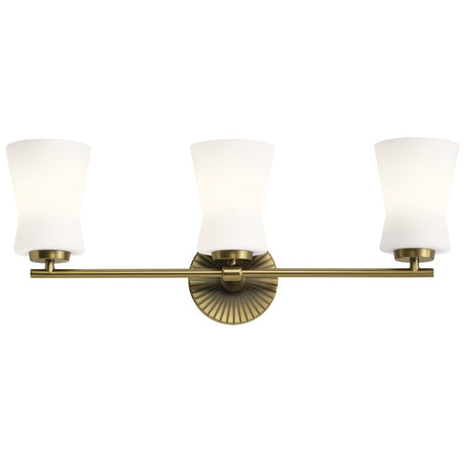 Kichler Brianne 24.5in 3-Light Vanity Light | Art Deco Brushed Natural Brass Steel and White Glass | Bathroom Vanity | 24.5 x 9.5 x 5.75 | Model 55117BNB
