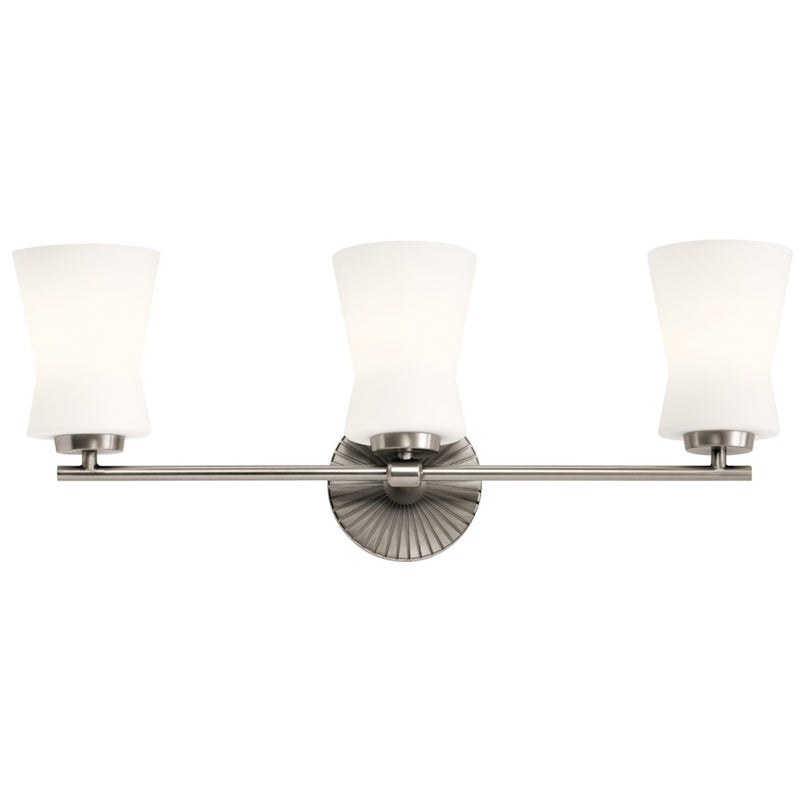 Kichler Brianne 3-Light Vanity Light | Art Deco Classic Pewter Steel & Glass | Bathroom Vanity | 24.5in W x 9.5in H | Model 55117CLP