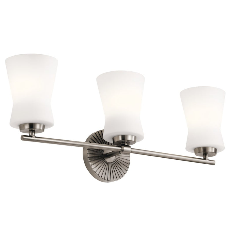 Kichler Brianne 3-Light Vanity Light | Art Deco Classic Pewter Steel & Glass | Bathroom Vanity | 24.5in W x 9.5in H | Model 55117CLP