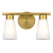 Kichler Stamos 13.25in 2-Light Vanity Light | Modern Brushed Gold Steel and Clear Satin Etched Glass | Bathroom Vanity | 13.25 x 8.25 in | Model 55120BG