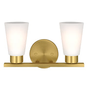 Kichler Stamos 13.25in 2-Light Vanity Light | Modern Brushed Gold Steel and Clear Satin Etched Glass | Bathroom Vanity | 13.25 x 8.25 in | Model 55120BG