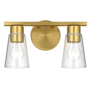 Kichler Stamos 13.25in 2-Light Vanity Light | Modern Brushed Gold Steel and Clear Glass | Bathroom Vanity | 13.25 x 8.25 in | Model 55120BGCLR