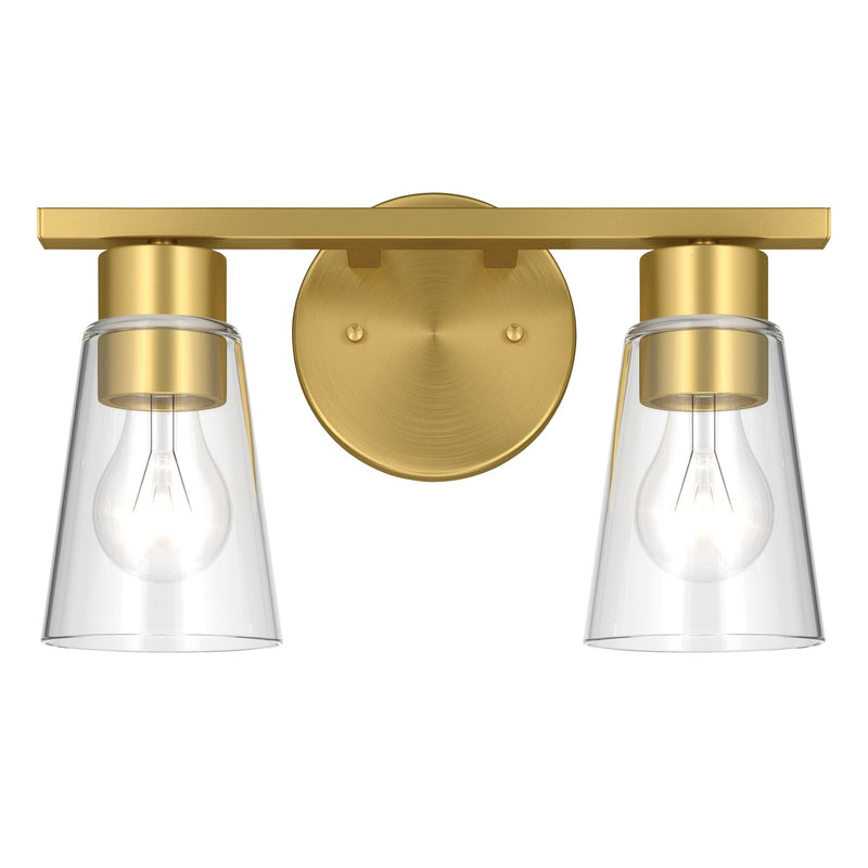 Kichler Stamos 13.25in 2-Light Vanity Light | Modern Brushed Gold Steel and Clear Glass | Bathroom Vanity | 13.25 x 8.25 in | Model 55120BGCLR