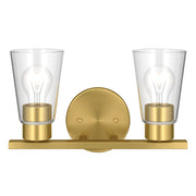 Kichler Stamos 13.25in 2-Light Vanity Light | Modern Brushed Gold Steel and Clear Glass | Bathroom Vanity | 13.25 x 8.25 in | Model 55120BGCLR