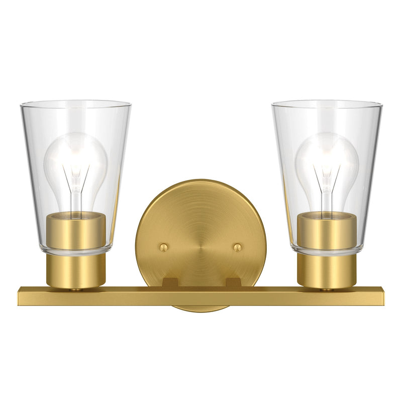Kichler Stamos 13.25in 2-Light Vanity Light | Modern Brushed Gold Steel and Clear Glass | Bathroom Vanity | 13.25 x 8.25 in | Model 55120BGCLR