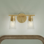 Kichler Stamos 13.25in 2-Light Vanity Light | Modern Brushed Gold Steel and Clear Glass | Bathroom Vanity | 13.25 x 8.25 in | Model 55120BGCLR