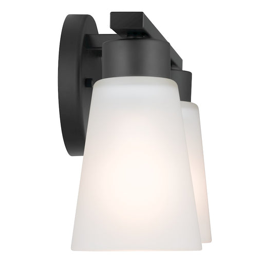 Kichler Stamos 2-Light Vanity Light | Industrial Black Steel & Glass | Bathroom & Powder Room Vanity Lighting | 120V, 2x60W Max, Damp Rated | Model 55120BK