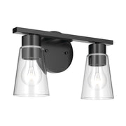 Kichler Stamos 13.25in 2-Light Vanity Light | Modern Black Steel and Clear Glass | Bathroom Vanity | 13.25 x 8.25 in | Model 55120BKCLR
