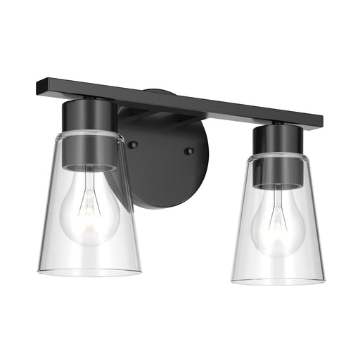 Kichler Stamos 13.25in 2-Light Vanity Light | Modern Black Steel and Clear Glass | Bathroom Vanity | 13.25 x 8.25 in | Model 55120BKCLR