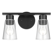 Kichler Stamos 13.25in 2-Light Vanity Light | Modern Black Steel and Clear Glass | Bathroom Vanity | 13.25 x 8.25 in | Model 55120BKCLR