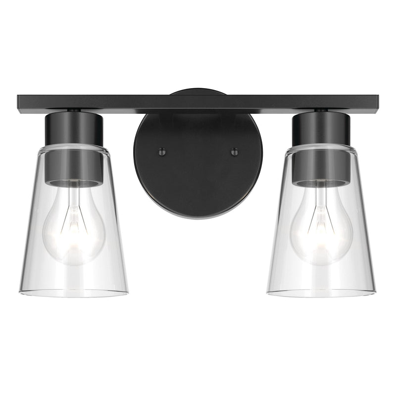 Kichler Stamos 13.25in 2-Light Vanity Light | Modern Black Steel and Clear Glass | Bathroom Vanity | 13.25 x 8.25 in | Model 55120BKCLR