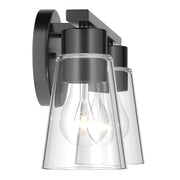 Kichler Stamos 13.25in 2-Light Vanity Light | Modern Black Steel and Clear Glass | Bathroom Vanity | 13.25 x 8.25 in | Model 55120BKCLR