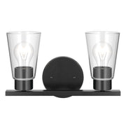 Kichler Stamos 13.25in 2-Light Vanity Light | Modern Black Steel and Clear Glass | Bathroom Vanity | 13.25 x 8.25 in | Model 55120BKCLR