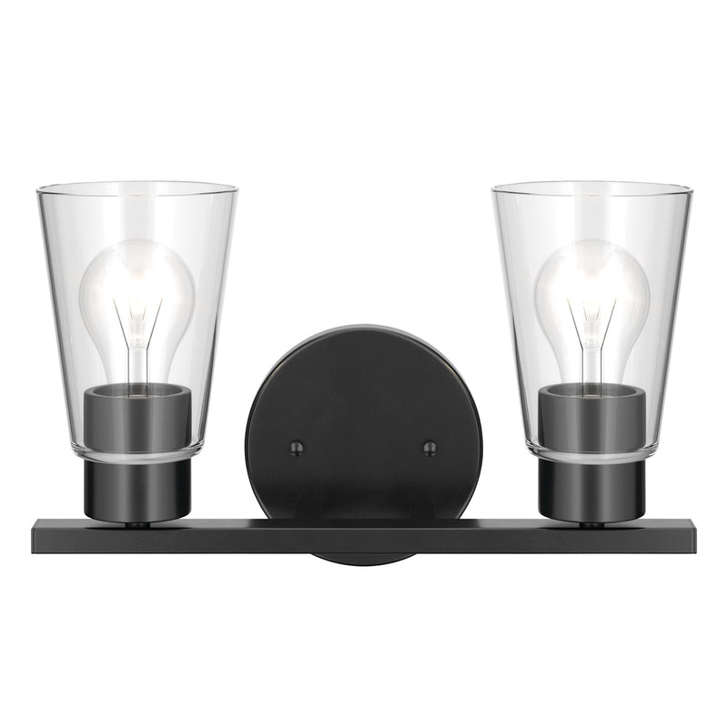 Kichler Stamos 13.25in 2-Light Vanity Light | Modern Black Steel and Clear Glass | Bathroom Vanity | 13.25 x 8.25 in | Model 55120BKCLR