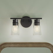 Kichler Stamos 13.25in 2-Light Vanity Light | Modern Black Steel and Clear Glass | Bathroom Vanity | 13.25 x 8.25 in | Model 55120BKCLR