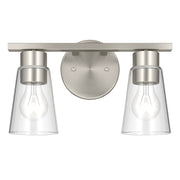 Kichler Stamos 13.25in 2-Light Vanity Light | Modern Brushed Nickel Steel and Clear Glass | Bathroom Vanity | 13.25 x 8.25 in | Model 55120NICLR