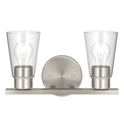 Kichler Stamos 13.25in 2-Light Vanity Light | Modern Brushed Nickel Steel and Clear Glass | Bathroom Vanity | 13.25 x 8.25 in | Model 55120NICLR