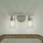 Kichler Stamos 13.25in 2-Light Vanity Light | Modern Brushed Nickel Steel and Clear Glass | Bathroom Vanity | 13.25 x 8.25 in | Model 55120NICLR