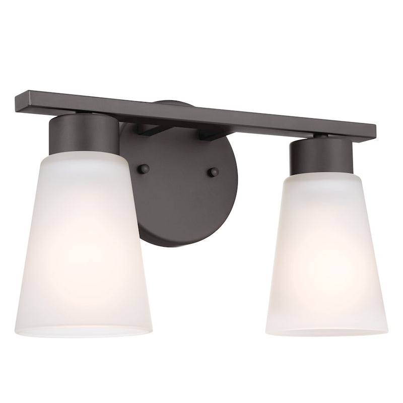 Kichler Stamos 2-Light Bath Vanity Light | Transitional Olde Bronze Steel and Glass | Bathroom Vanity | 13 x 8 in | Model 55120OZ