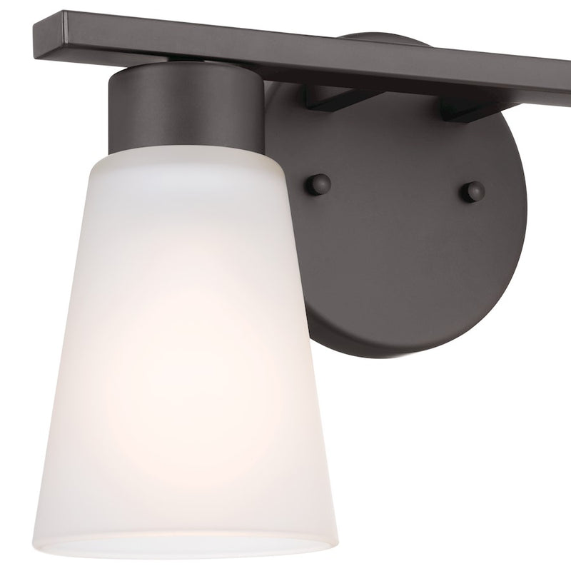 Kichler Stamos 2-Light Bath Vanity Light | Transitional Olde Bronze Steel and Glass | Bathroom Vanity | 13 x 8 in | Model 55120OZ