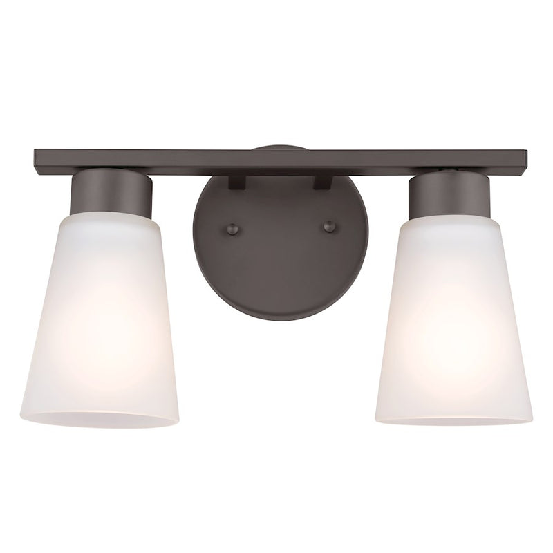 Kichler Stamos 2-Light Bath Vanity Light | Transitional Olde Bronze Steel and Glass | Bathroom Vanity | 13 x 8 in | Model 55120OZ