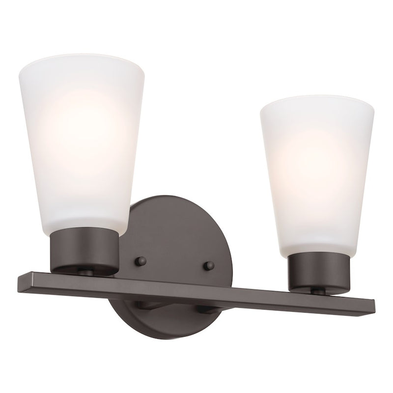 Kichler Stamos 2-Light Bath Vanity Light | Transitional Olde Bronze Steel and Glass | Bathroom Vanity | 13 x 8 in | Model 55120OZ