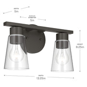 Kichler Stamos 13.25in 2-Light Bathroom Vanity Light | Modern Olde Bronze Steel and Clear Glass | Bathroom Vanity | 13.25 x 8.25 in | Model 55120OZCLR
