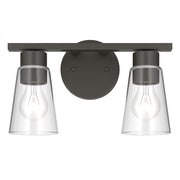 Kichler Stamos 13.25in 2-Light Bathroom Vanity Light | Modern Olde Bronze Steel and Clear Glass | Bathroom Vanity | 13.25 x 8.25 in | Model 55120OZCLR