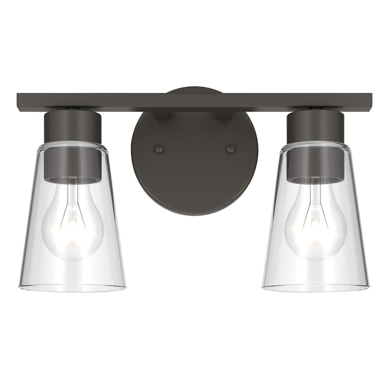 Kichler Stamos 13.25in 2-Light Bathroom Vanity Light | Modern Olde Bronze Steel and Clear Glass | Bathroom Vanity | 13.25 x 8.25 in | Model 55120OZCLR