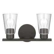 Kichler Stamos 13.25in 2-Light Bathroom Vanity Light | Modern Olde Bronze Steel and Clear Glass | Bathroom Vanity | 13.25 x 8.25 in | Model 55120OZCLR