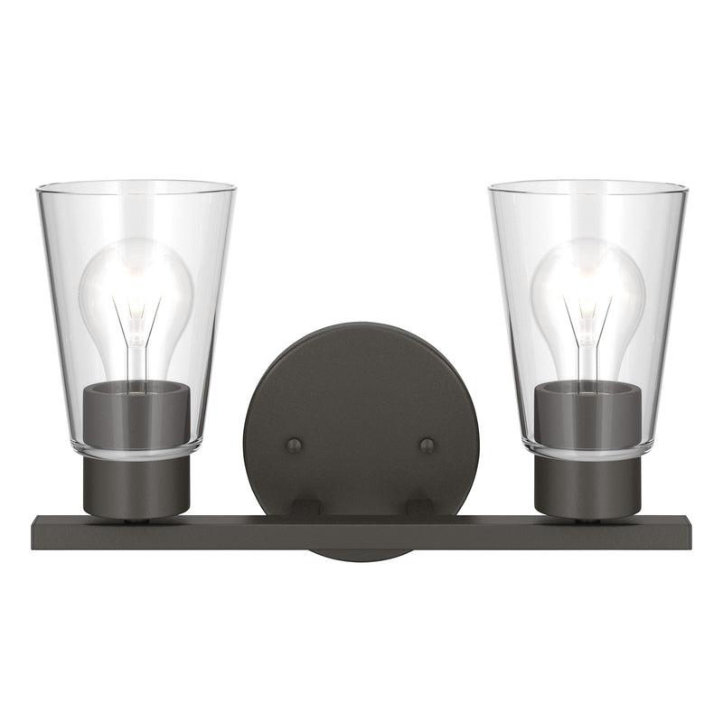 Kichler Stamos 13.25in 2-Light Bathroom Vanity Light | Modern Olde Bronze Steel and Clear Glass | Bathroom Vanity | 13.25 x 8.25 in | Model 55120OZCLR