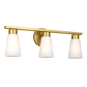Kichler Stamos 22.25in 3-Light Bathroom Vanity Light | Modern Brushed Gold Steel and Satin Etched Glass | Bathroom Vanity | 22.25 x 8.25 in | Model 55121BG